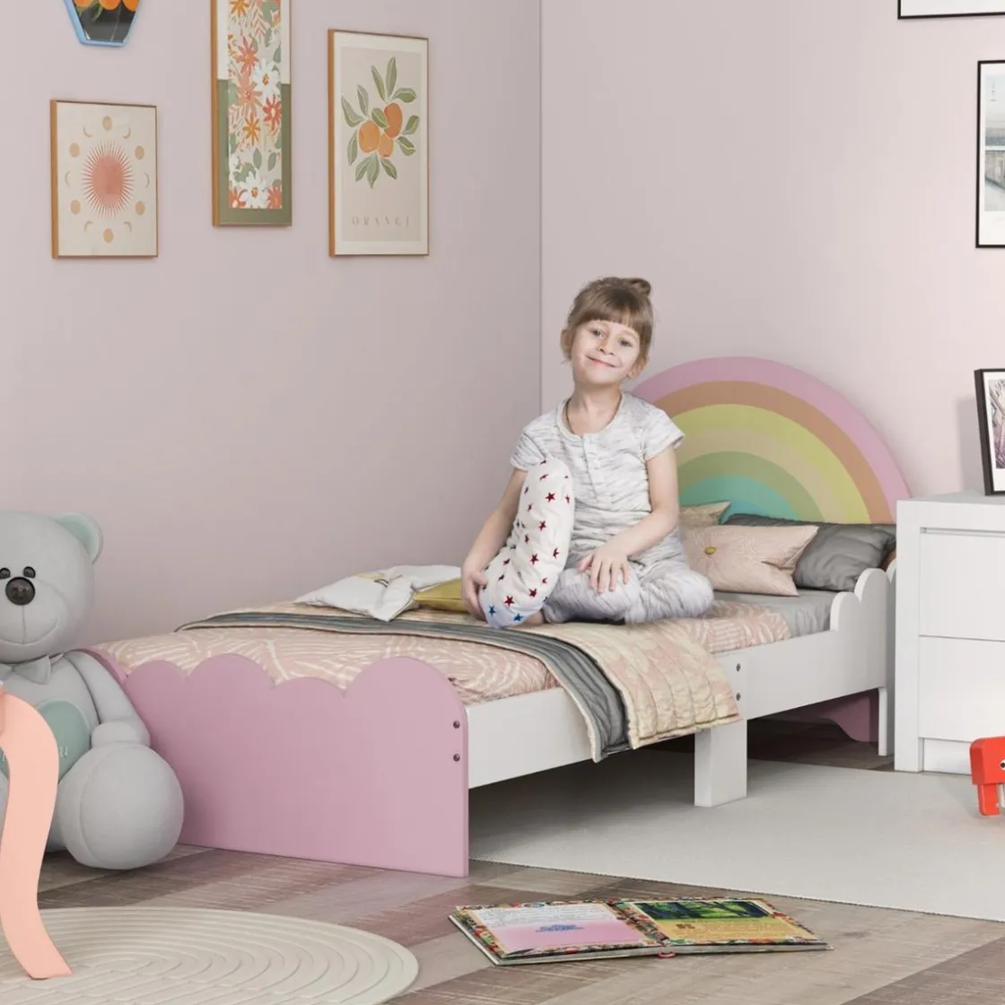 Homcom - Cama infantil arcoíris Rosa