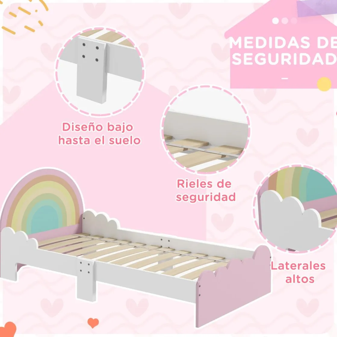 Homcom - Cama infantil arcoíris Rosa