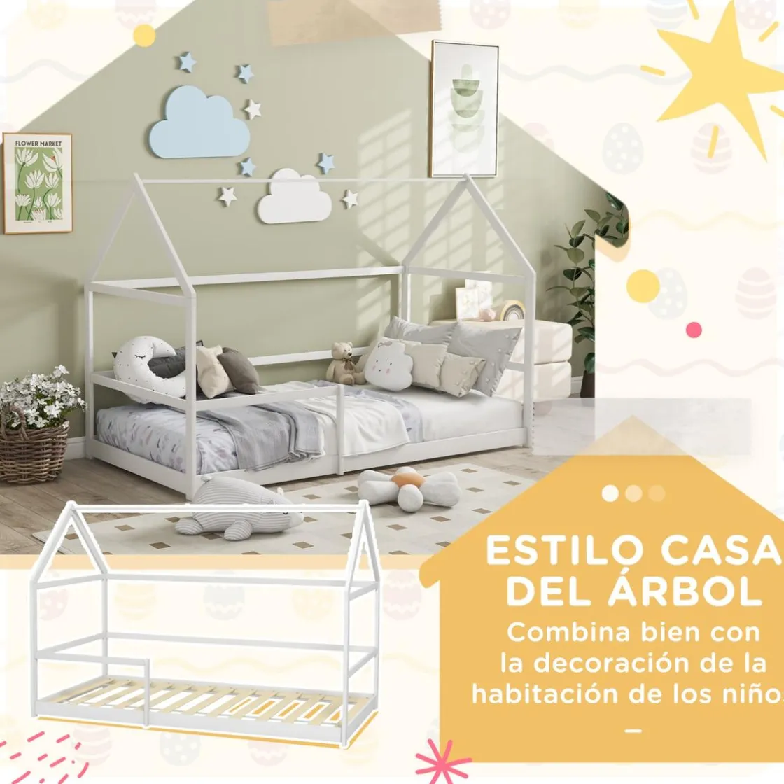 AIYAPLAY Homcom - Cama infantil en forma de casa Blanco