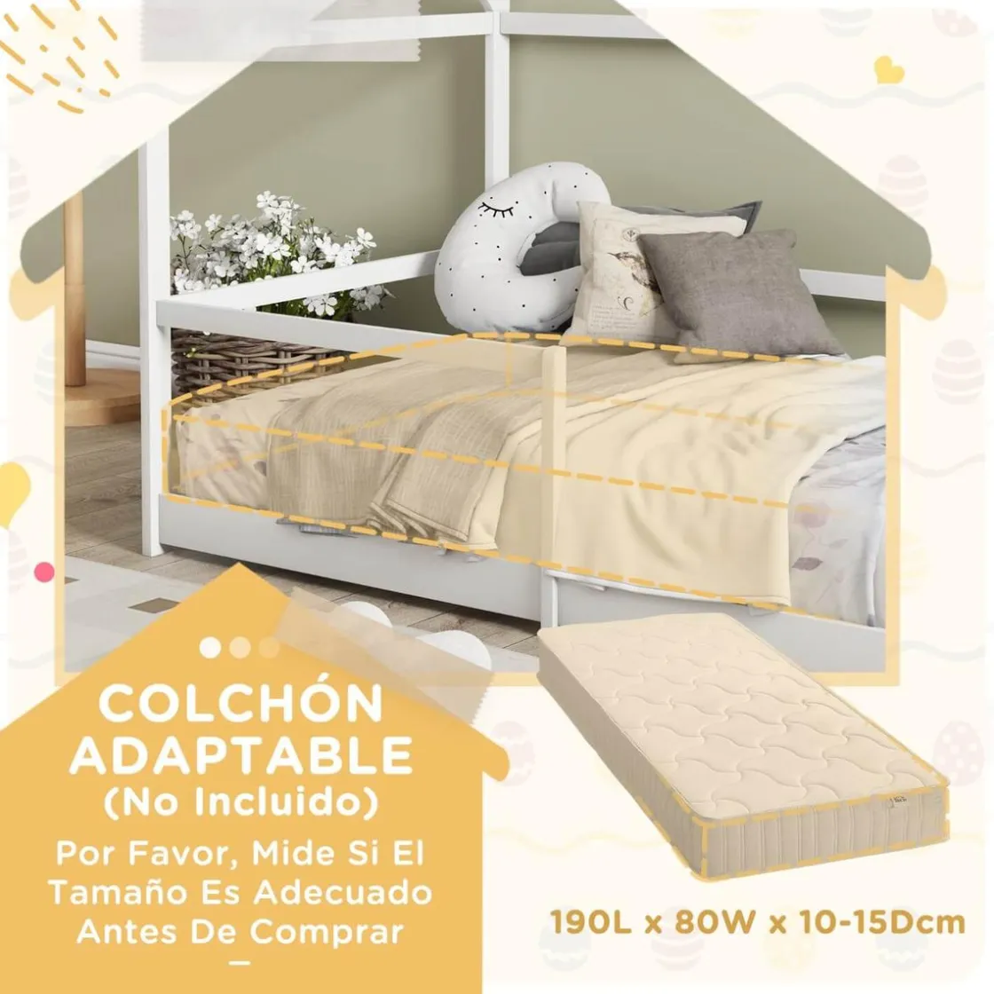 AIYAPLAY Homcom - Cama infantil en forma de casa Blanco