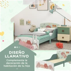 Homcom - Cama infantil Montañas Verde