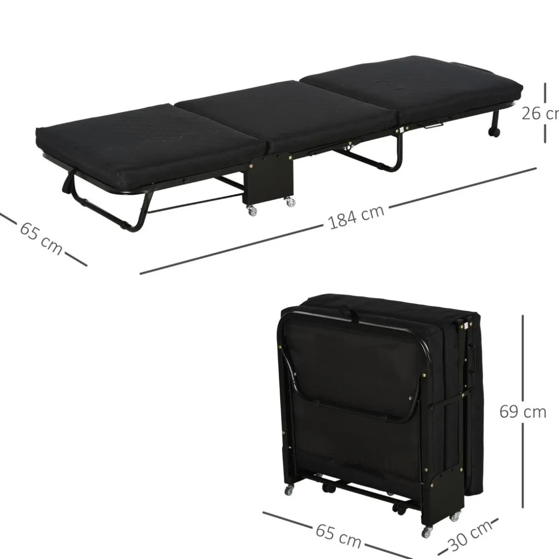 Homcom - Cama plegable con cabecera ajustable Negro
