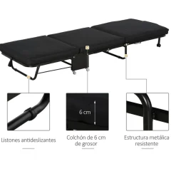 Homcom - Cama plegable con cabecera ajustable Negro
