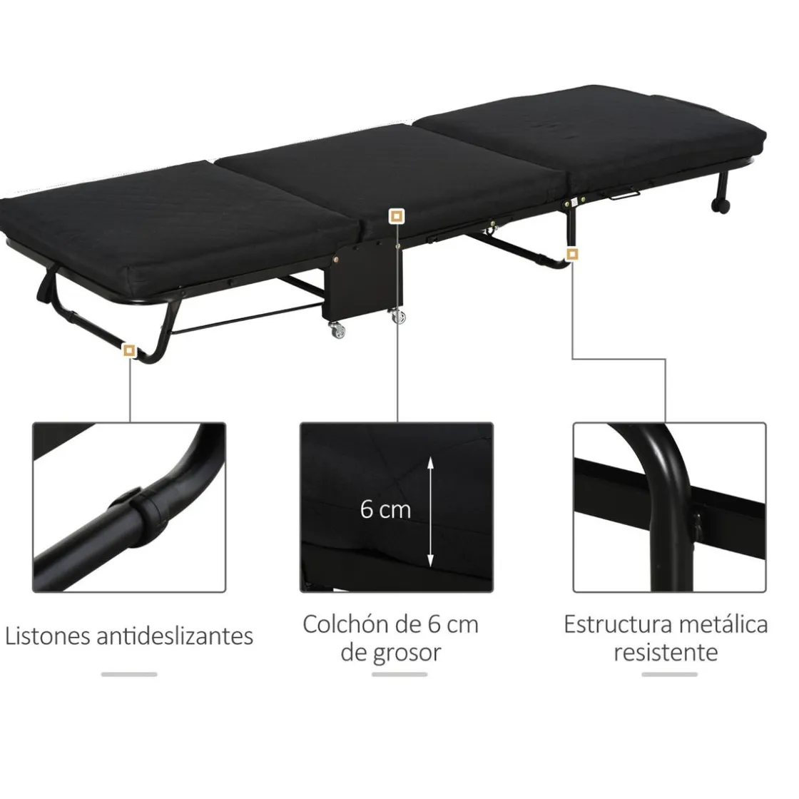 Homcom - Cama plegable con cabecera ajustable Negro