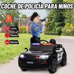 AIYAPLAY Homcom - Coche de policía eléctrico Negro* Vehículos De Batería O A Pedales