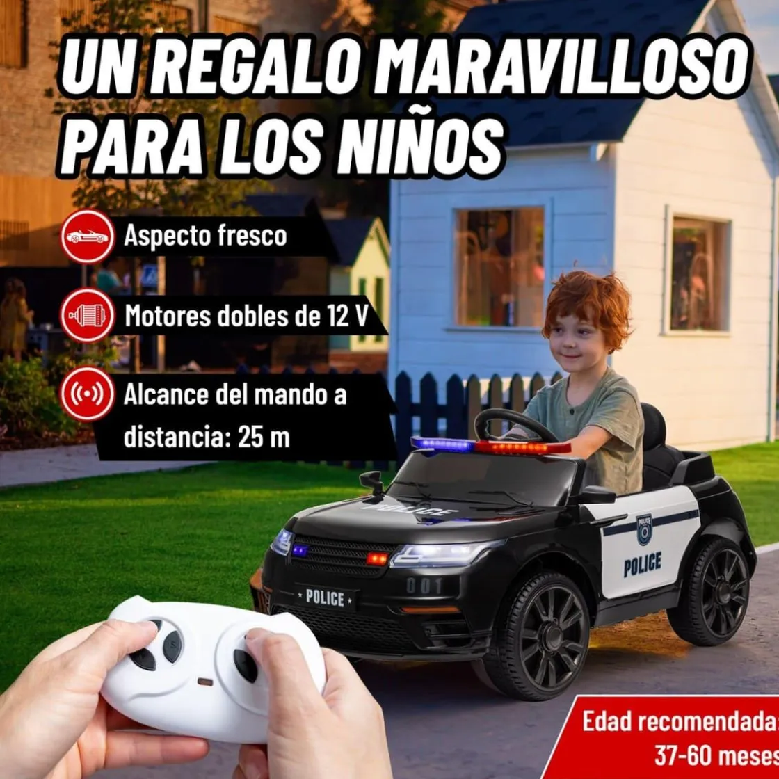 AIYAPLAY Homcom - Coche de policía eléctrico Negro* Vehículos De Batería O A Pedales