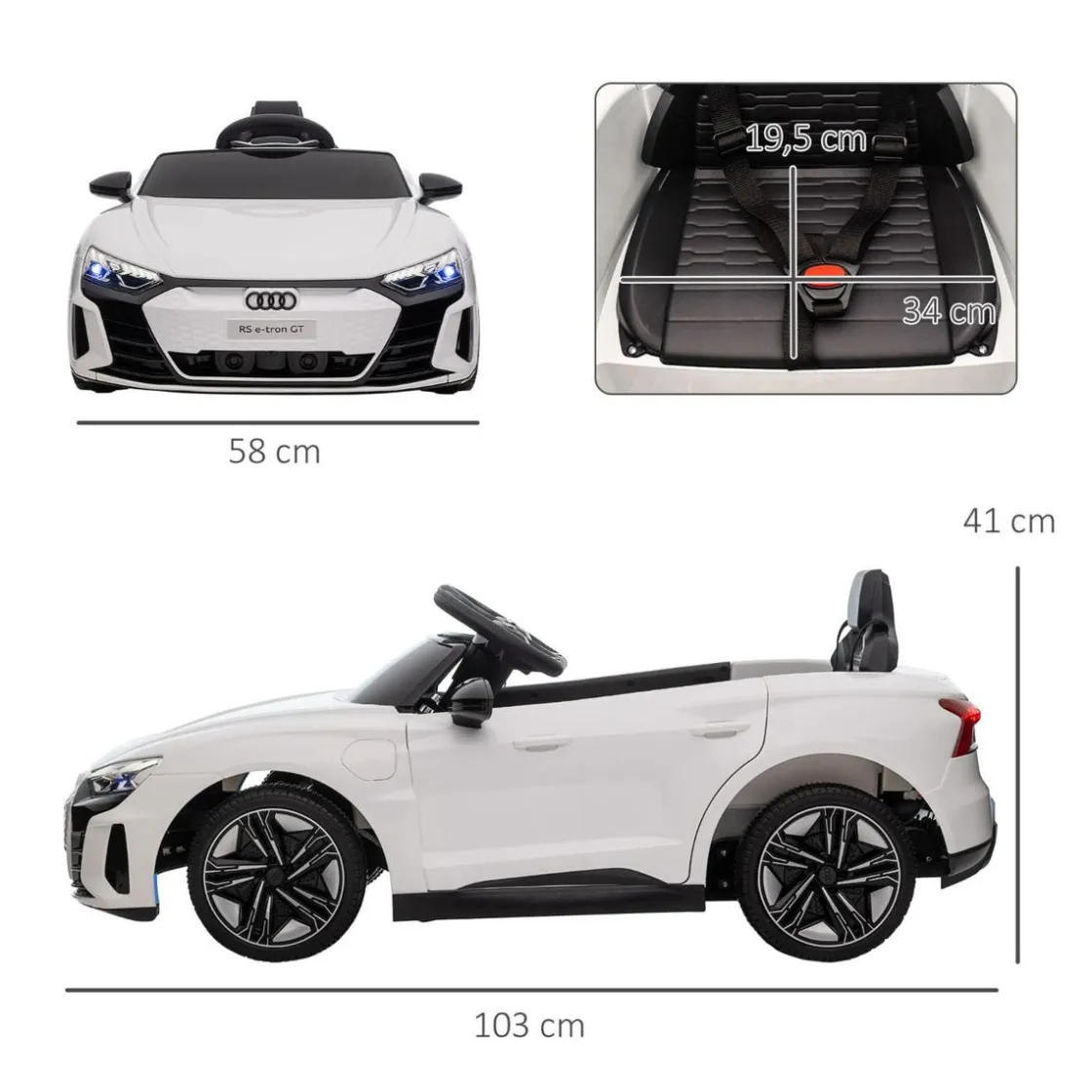 Homcom - Coche eléctrico Audi RS e-tron GT blanco* Vehículos De Batería O A Pedales