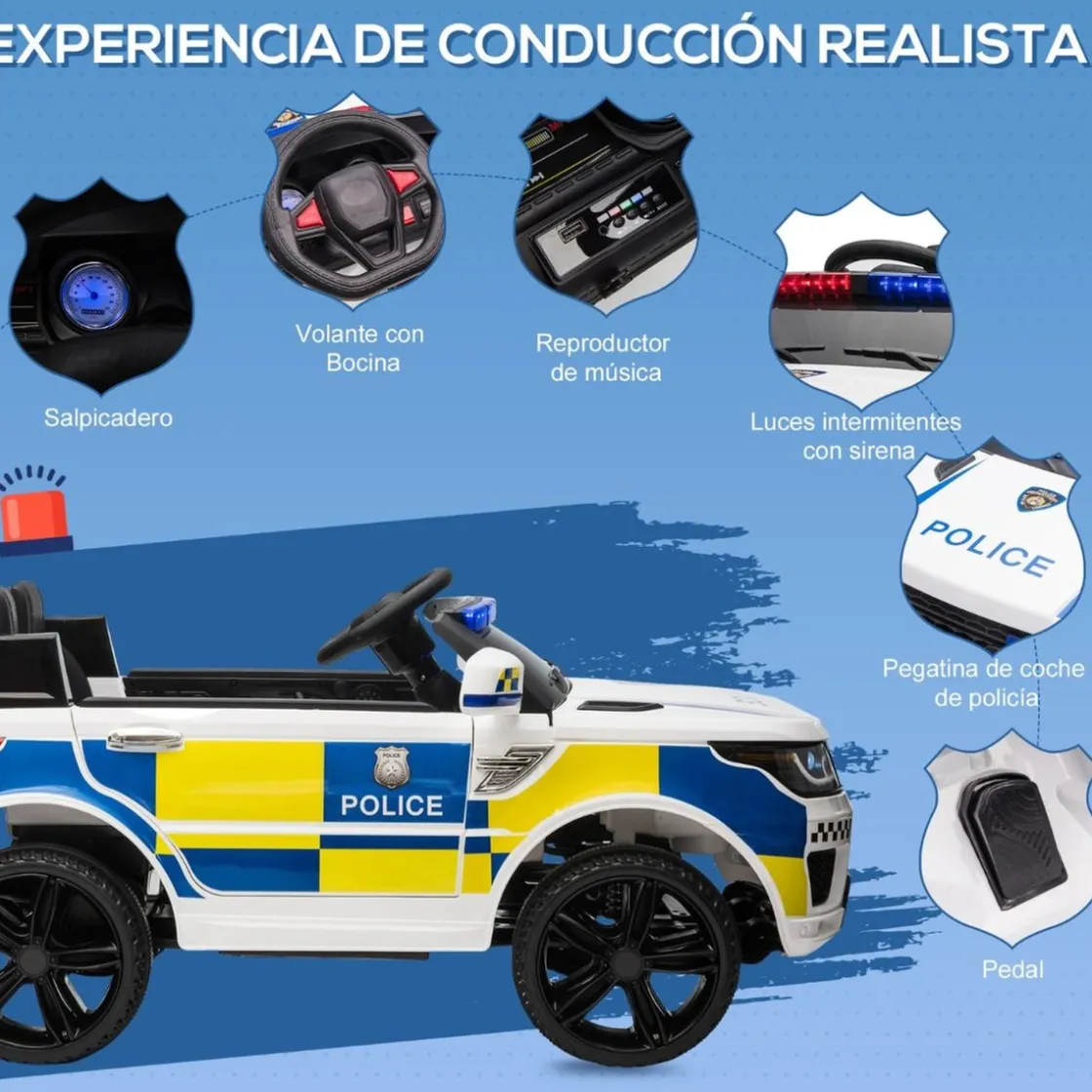 Homcom - Coche eléctrico de policía con mando* Vehículos De Batería O A Pedales