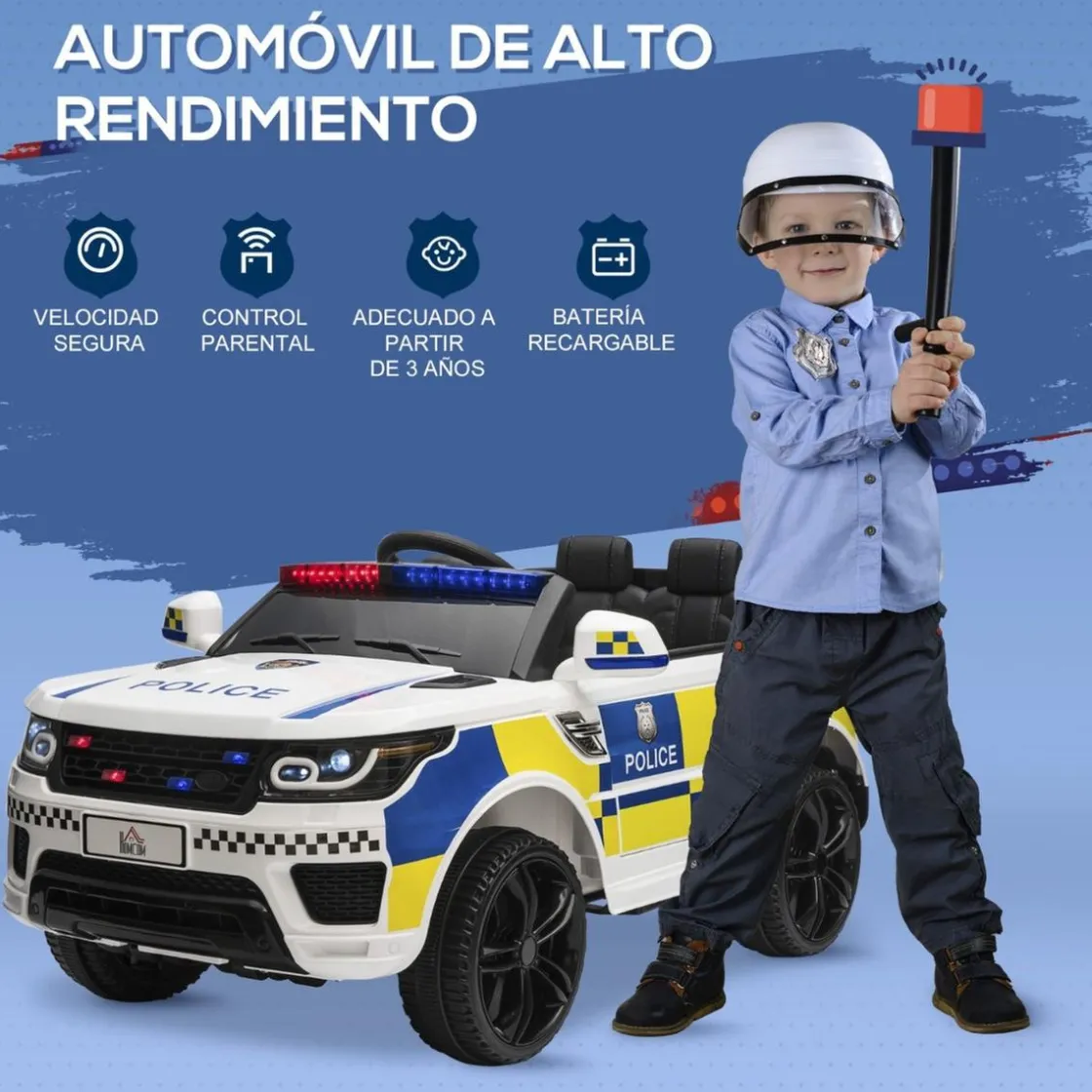 Homcom - Coche eléctrico de policía con mando* Vehículos De Batería O A Pedales
