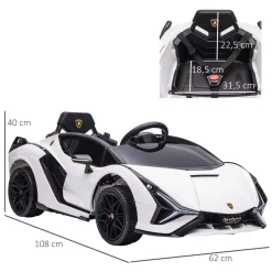 Homcom - Coche eléctrico Lamborghini blanco* Vehículos De Batería O A Pedales