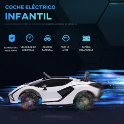 Homcom - Coche eléctrico Lamborghini blanco* Vehículos De Batería O A Pedales