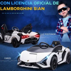 Homcom - Coche eléctrico Lamborghini blanco* Vehículos De Batería O A Pedales