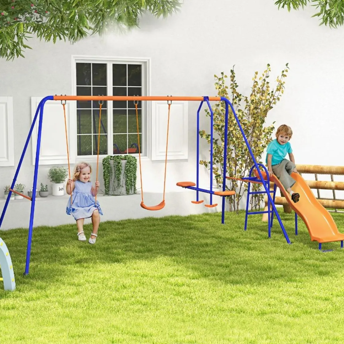Outsunny Homcom - Columpio infantil triple con tobogán