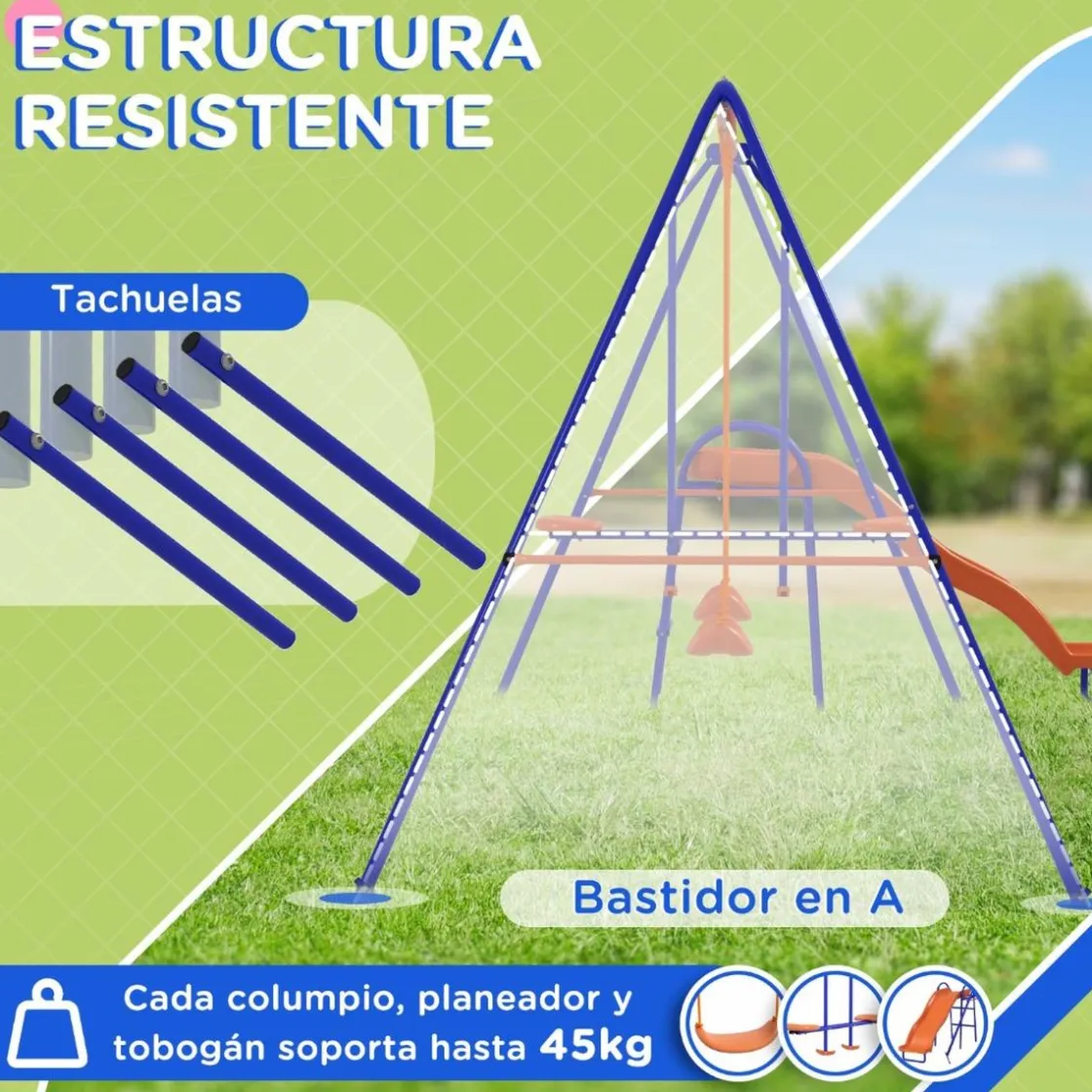 Outsunny Homcom - Columpio infantil triple con tobogán