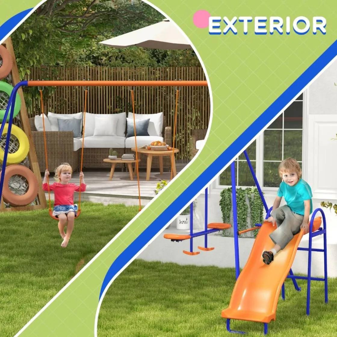 Outsunny Homcom - Columpio infantil triple con tobogán