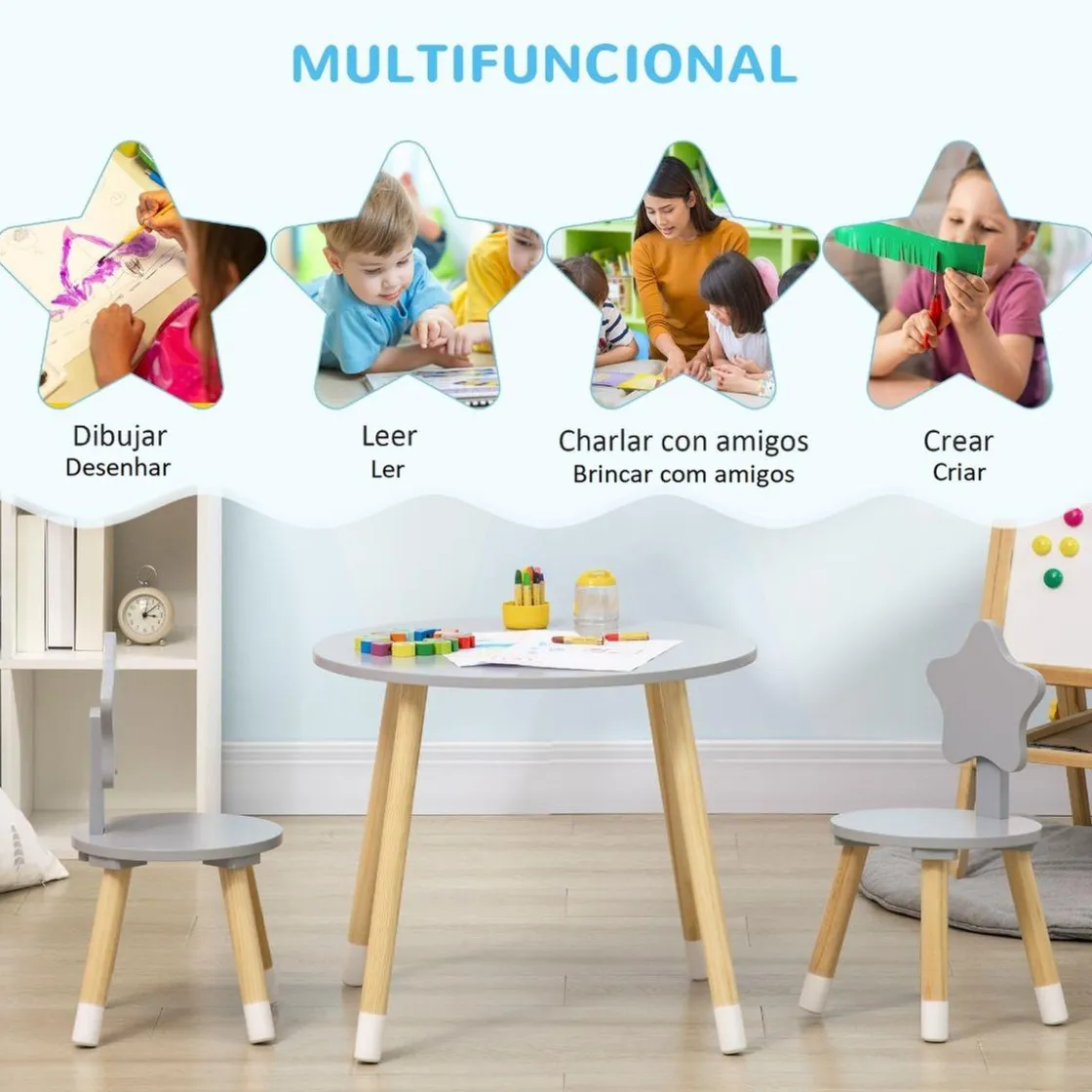 Homcom - Conjunto de mesa y dos sillas estrella