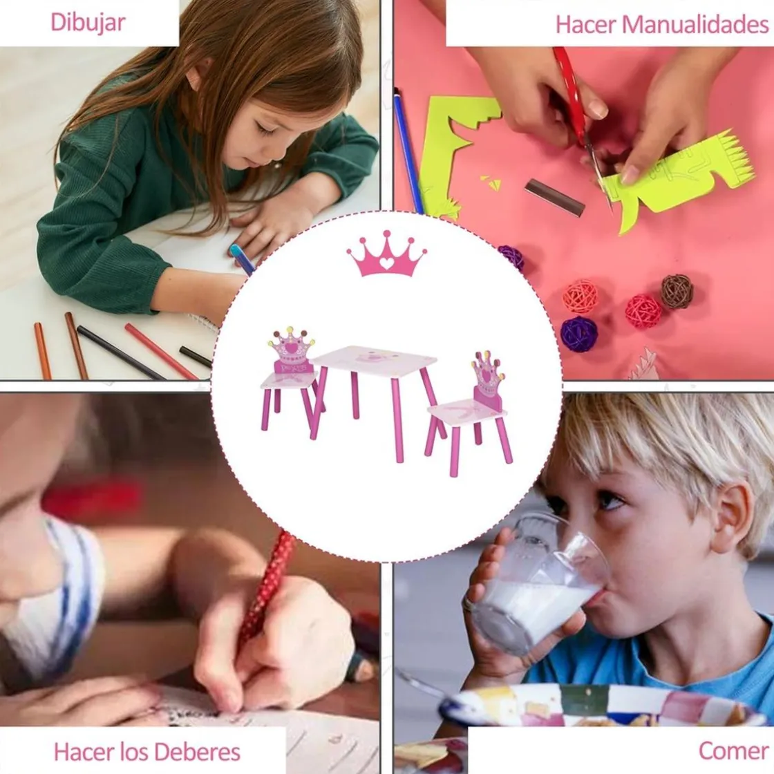 Homcom - Conjunto Mesa + 2 Sillas infantiles Madera Princess* Estilo De Vida