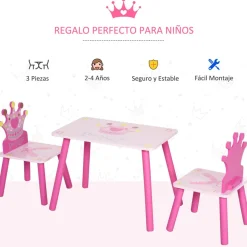 Homcom - Conjunto Mesa + 2 Sillas infantiles Madera Princess* Estilo De Vida