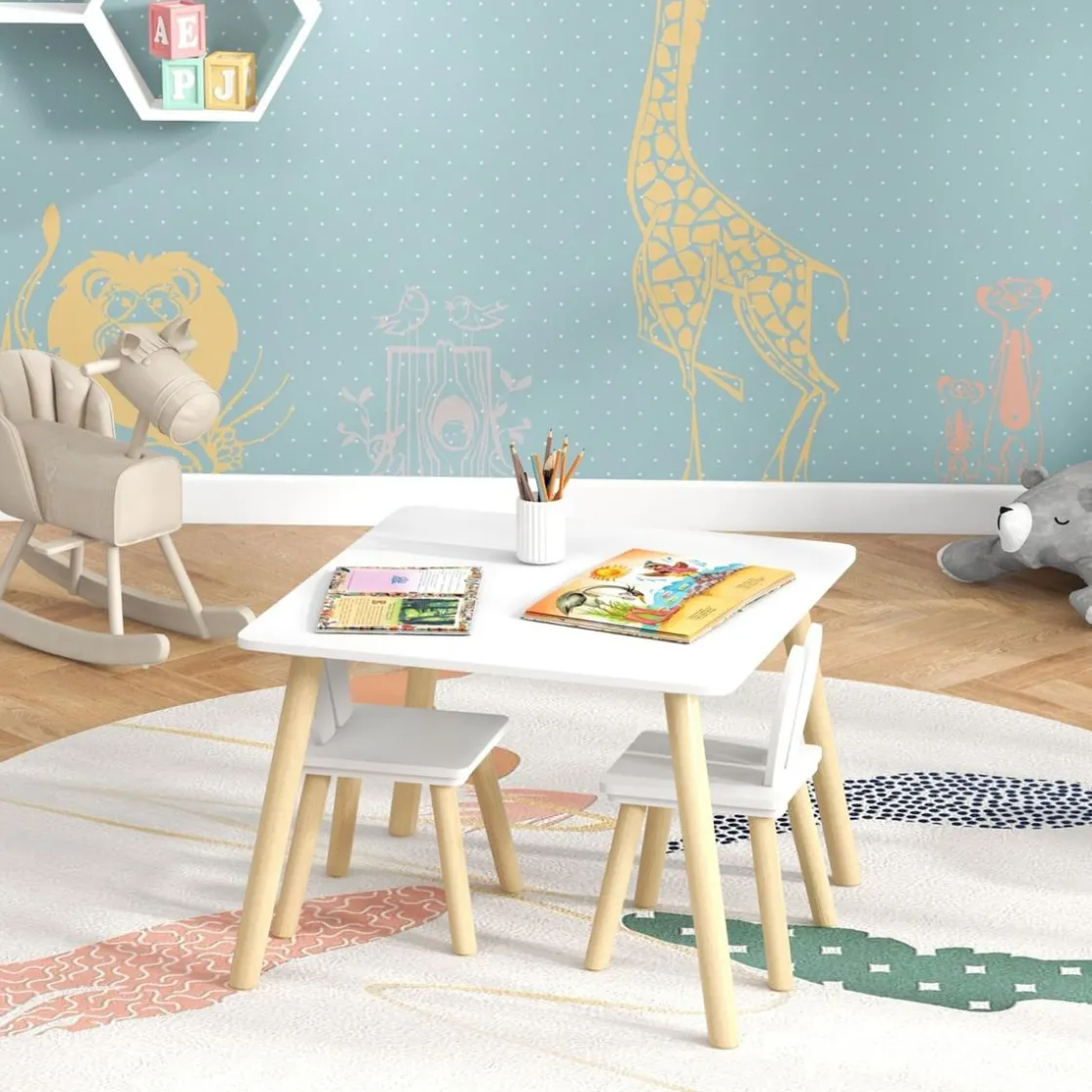 AIYAPLAY Homcom - Conjunto Mesa + 2 sillas Madera* Estilo De Vida