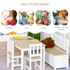 Homcom - Conjunto Mesa + Banco + 2 sillas infantiles Madera* Entretenimiento·Hamacas Y Columpios|Estilo De Vida