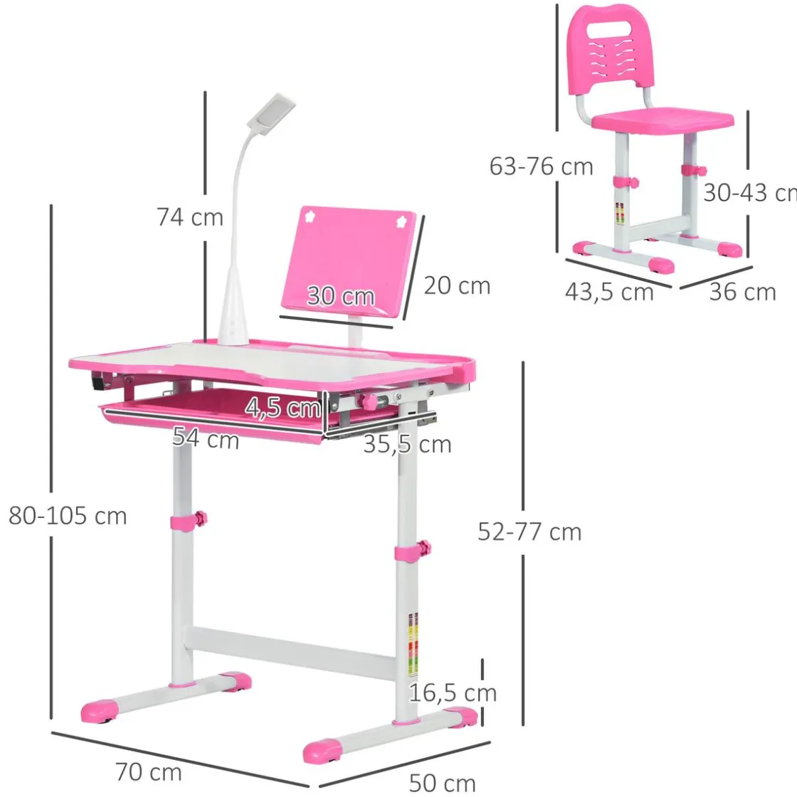 Homcom - Conjunto Pupitre reclinable + Silla Rosa* Estilo De Vida