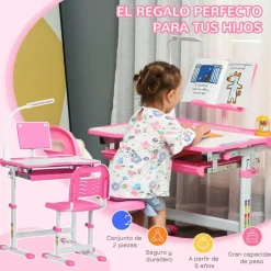 Homcom - Conjunto Pupitre reclinable + Silla Rosa* Estilo De Vida