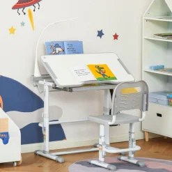 Homcom - Conjunto Pupitre reclinable + Silla Gris* Estilo De Vida