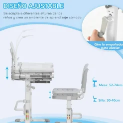 Homcom - Conjunto Pupitre reclinable + Silla Gris* Estilo De Vida
