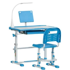 Homcom - Conjunto Pupitre reclinable + Silla Azul