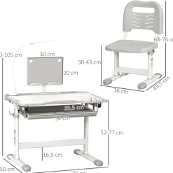 Homcom - Conjunto Pupitre reclinable + Silla Gris con lámpara