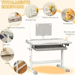 Homcom - Conjunto Pupitre reclinable + Silla Gris con lámpara