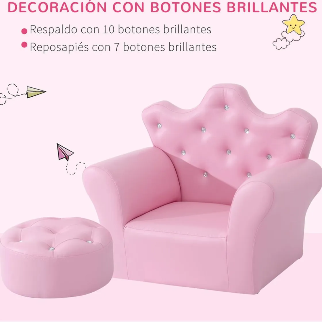 Homcom - Conjunto sillón + puff Rosa