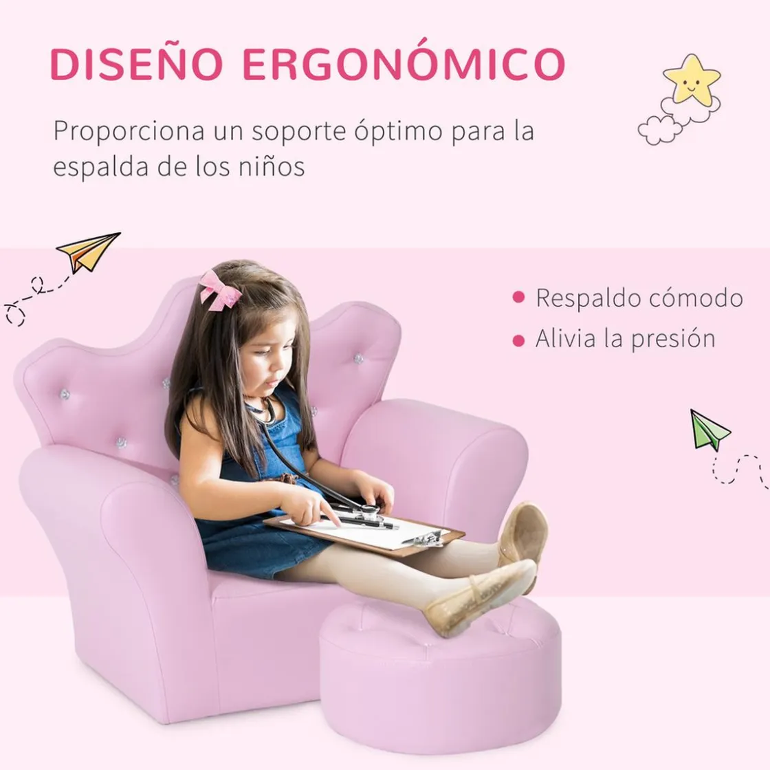 Homcom - Conjunto sillón + puff Rosa