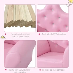 Homcom - Conjunto sillón + puff Rosa