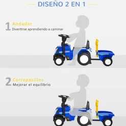 Homcom - Correpasillos Tractor con remolque y herramientas Azul