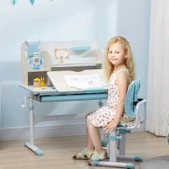 Homcom - Escritorio con estante y silla ajustable Azul y Blanco* Estilo De Vida