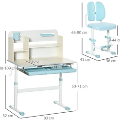 Homcom - Escritorio con estante y silla ajustable Azul y Blanco* Estilo De Vida