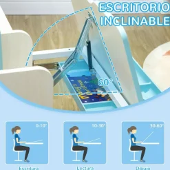 Homcom - Escritorio con estante y silla ajustable Azul y Blanco* Estilo De Vida