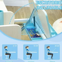 Homcom - Escritorio con estante y silla ajustable Blanco y Azul* Estilo De Vida