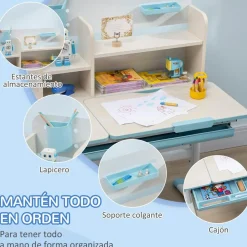 Homcom - Escritorio con estante y silla ajustable Blanco y Azul* Estilo De Vida
