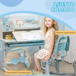 Homcom - Escritorio con estante y silla ajustable Blanco y Azul* Estilo De Vida
