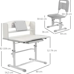 Homcom - Escritorio y silla ajustable Gris y Blanco