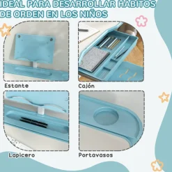 Homcom - Escritorio y silla ajustable Azul y Blanco