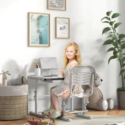 Homcom - Escritorio y silla ajustable Gris y Blanco