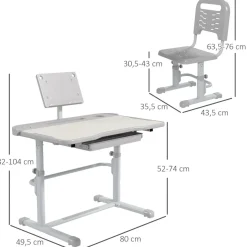Homcom - Escritorio y silla ajustable Gris y Blanco