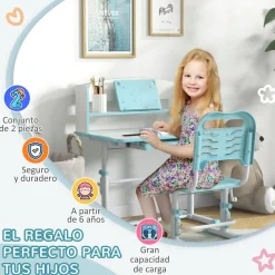 Homcom - Escritorio y silla ajustable Azul y Blanco