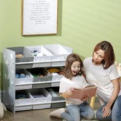 ZONEKIZ Homcom - Estantería infantil con 9 cajas Gris* Estilo De Vida