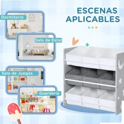 ZONEKIZ Homcom - Estantería infantil con 9 cajas Gris* Estilo De Vida