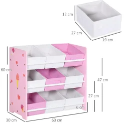 ZONEKIZ Homcom - Estantería infantil con 9 cajas Rosa* Estilo De Vida