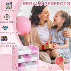 ZONEKIZ Homcom - Estantería infantil con 9 cajas Rosa* Estilo De Vida